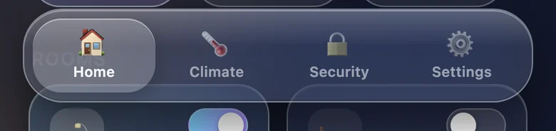 Close-up of the tab bar built without Meniscus: a frosted strip with a uniform border; the heading behind it reads through.
